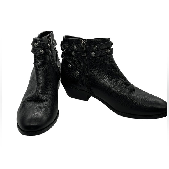 Halogen BLACK PEBBLE LEATHER SIDE ZIP STUDDED STRAP BOOTIES - Picture 2 of 9